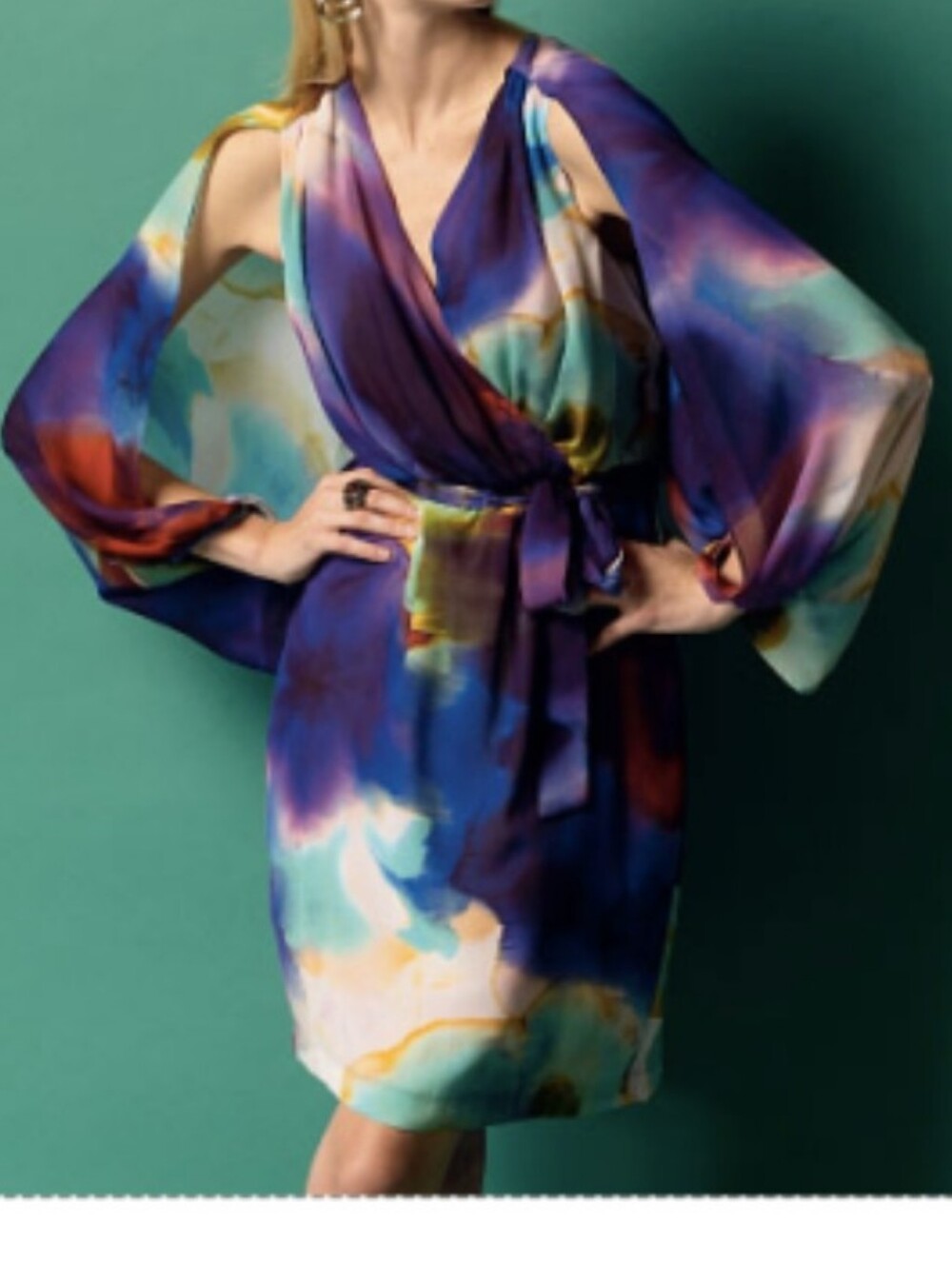 Suzi Chin for Maggy Boutique Sleeveless Cape Watercolor Midi Dress Size 8